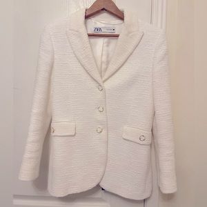 ZARA boucle white blazer xs tweed